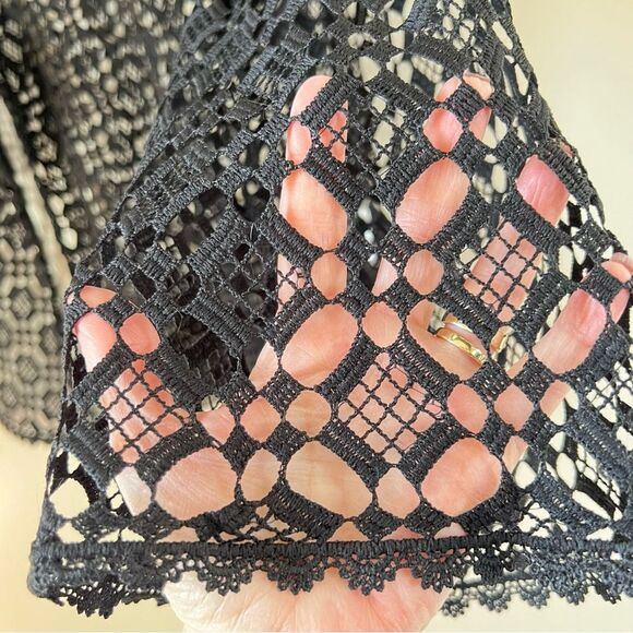 Honey & T Black Crochet High Collar Bell Sleeve Whimsy Goth Boho Blouse Top SZ L - Picture 10 of 15